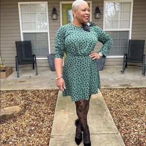 Green and Black Polka Dot Swing Dress